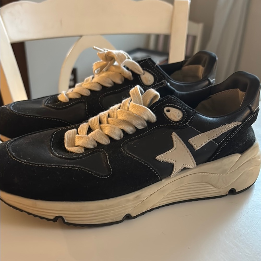 Golden Goose Black and White Athletic Sneakers with Star Detail